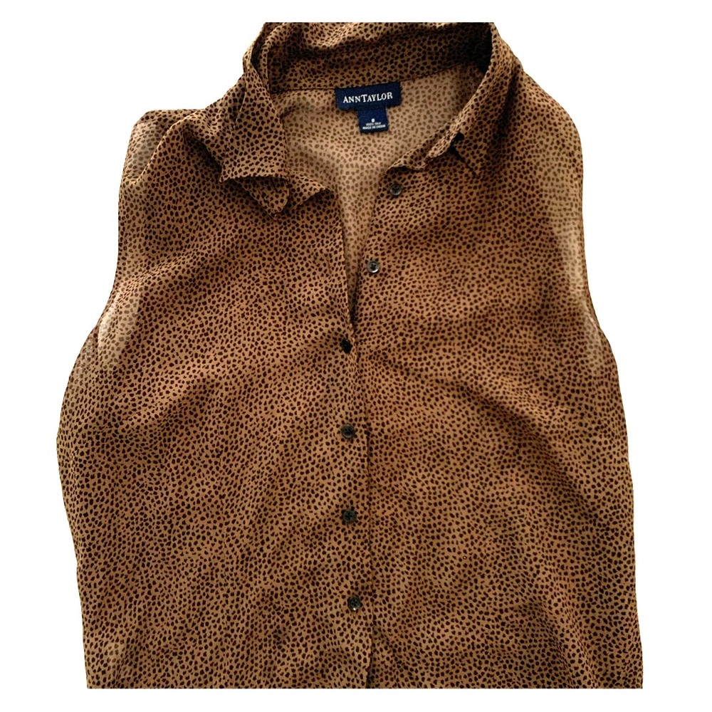 Vintage leopard print sheer sleeveless blouse